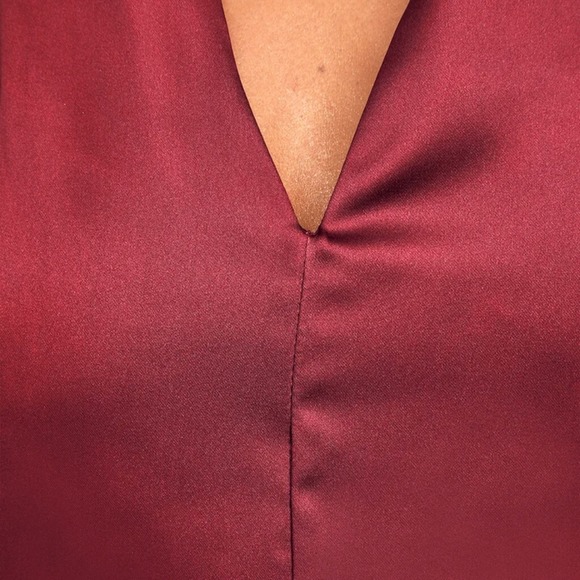 Bishop + Young Camila Burgundy Satin Twist Dress Medium - Picture 5 of 8